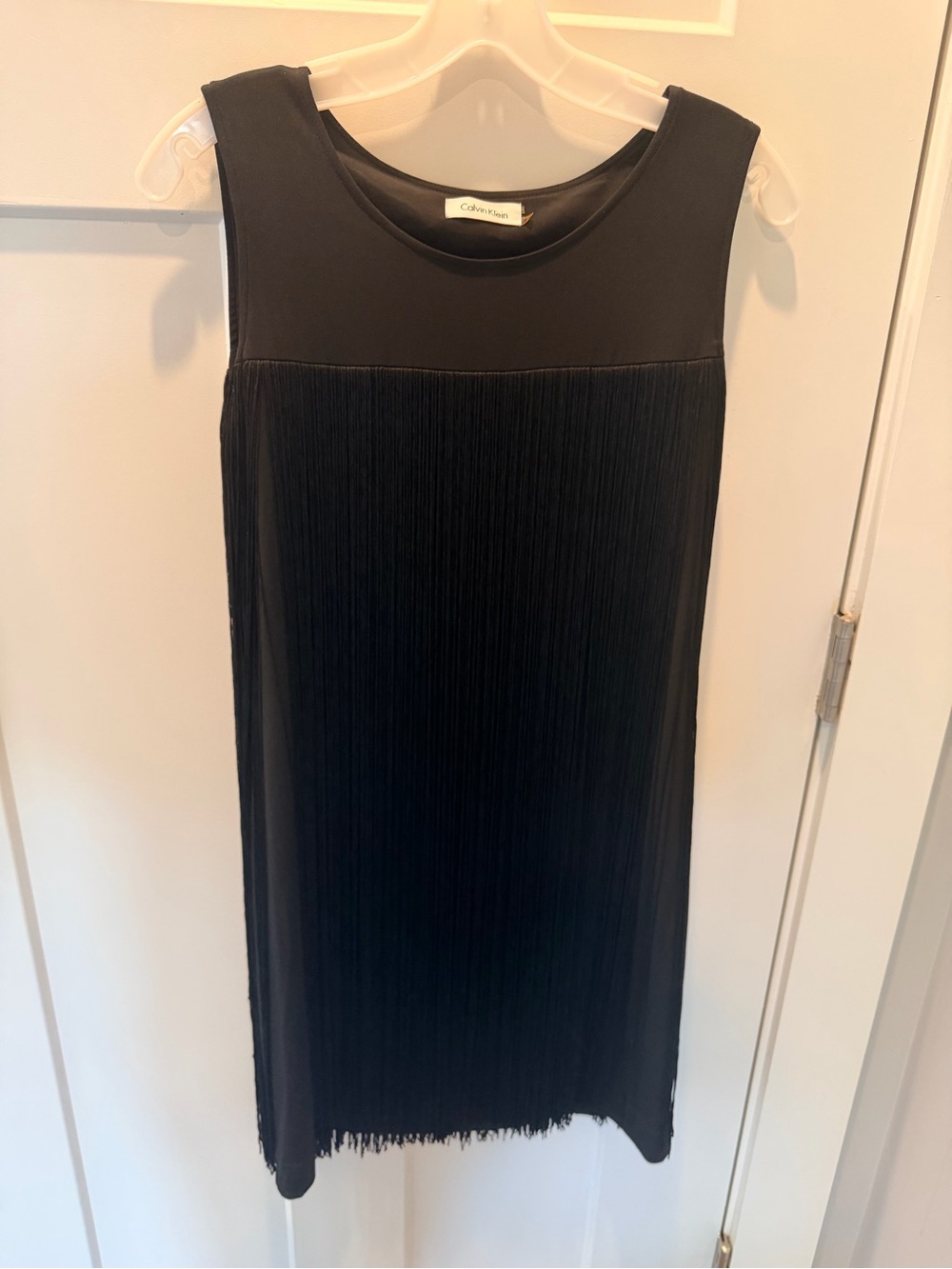 Calvin Klein Black Fringe Shift Dress Sleeveless Women's Size 8 Flapper LBD